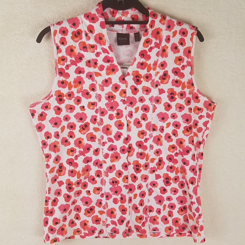 Rafaella Studio‎ Sleeveless poppy Shirt Floral NWT Passion Pink PLG cotton knit